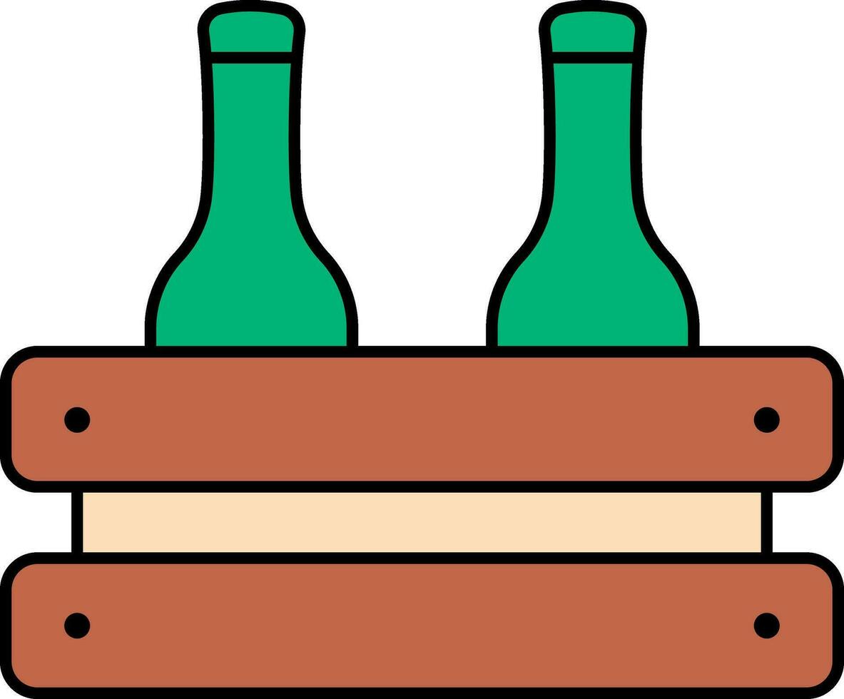 bevanda bottiglia di legno gabbia icona nel Marrone e verde colore. vettore