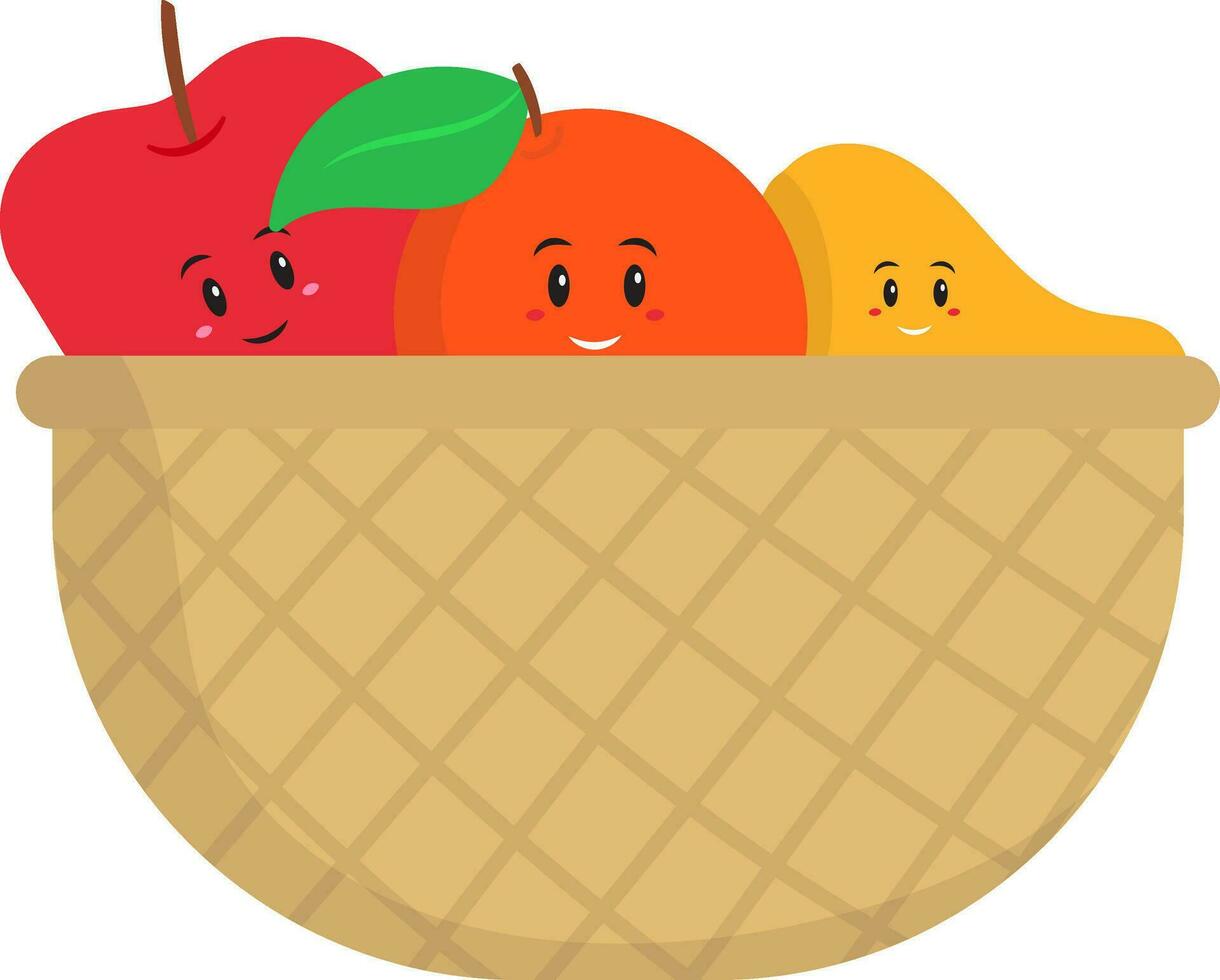 carino divertente cartone animato frutta cestino nel colorato. vettore