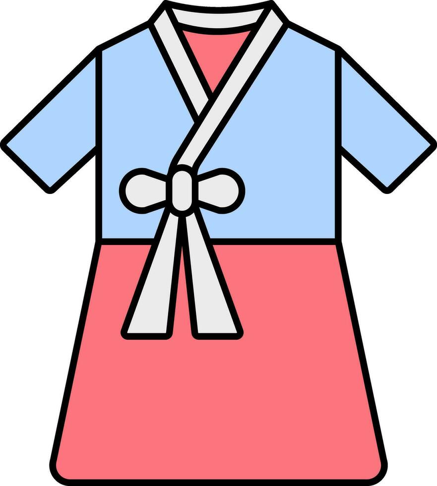 hanbok vestito blu e rosso icona. vettore