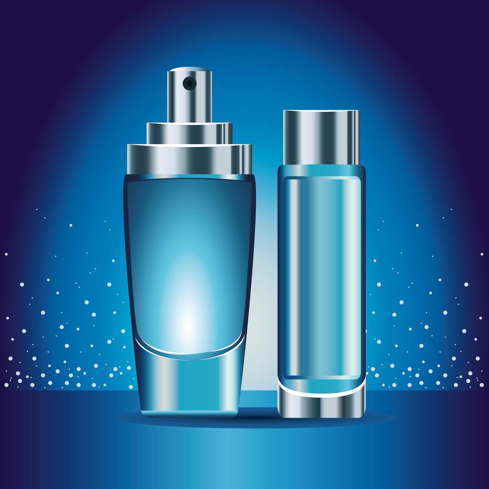 due icone di prodotti di bottiglie di cura della pelle blu vettore