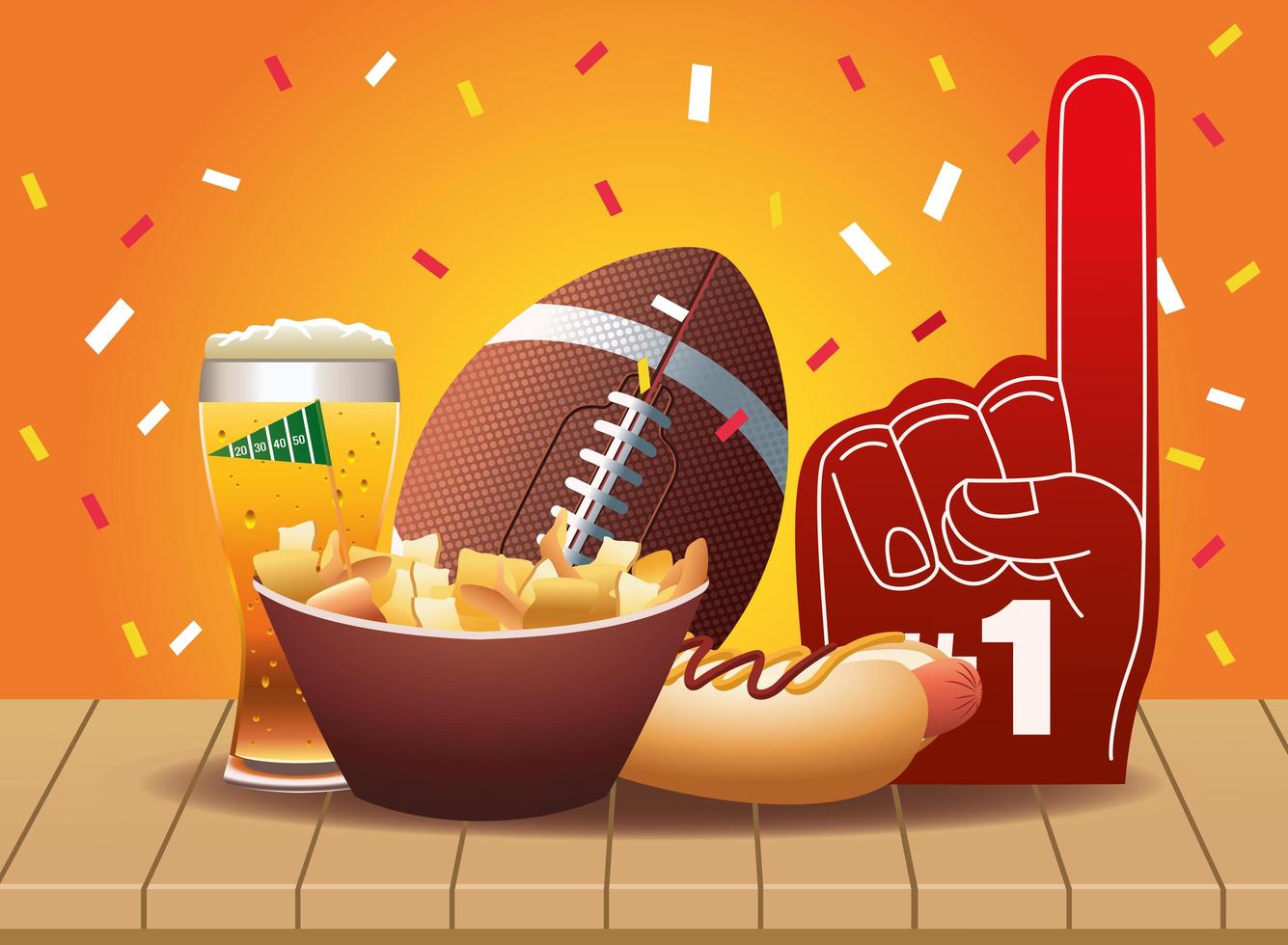 Super Bowl icone di sport di football americano e fast food vettore