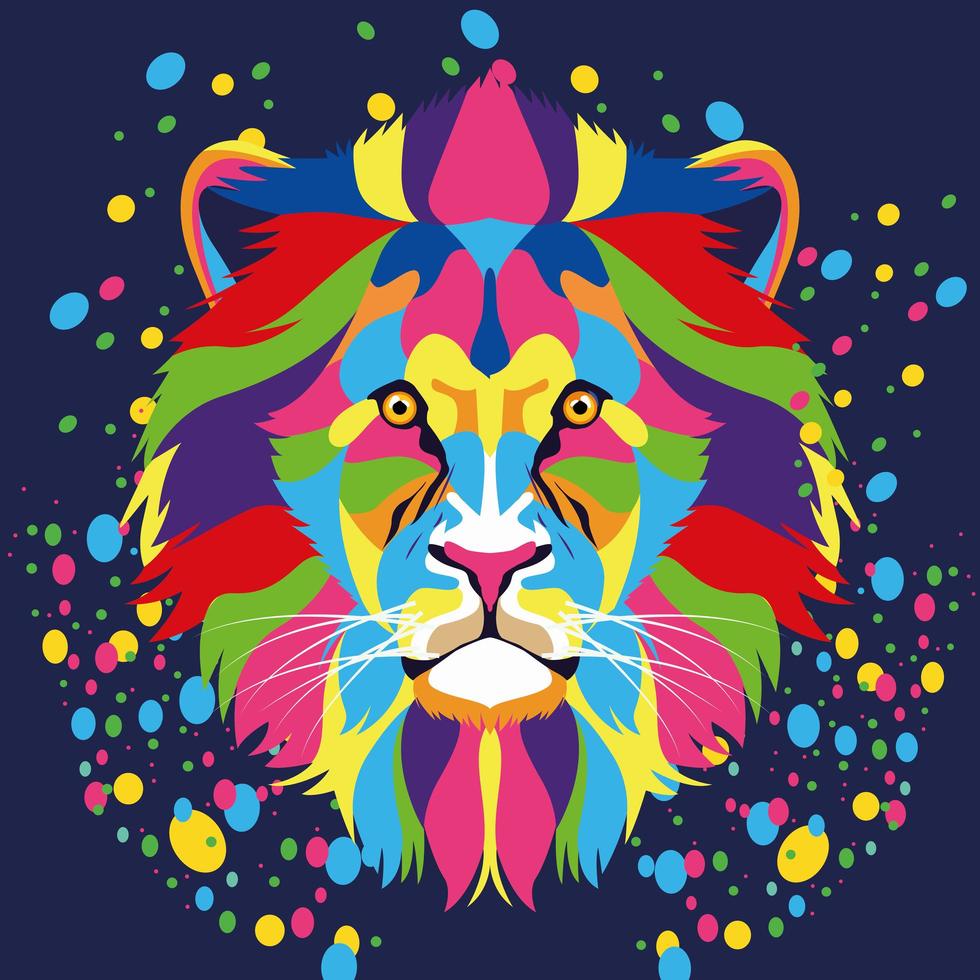 lion wild life technicolor in blu colore di sfondo vettore