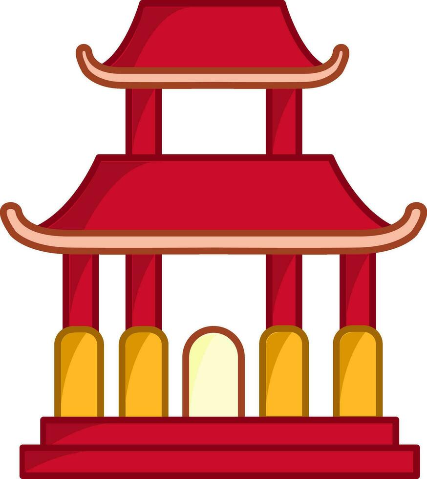 rosso e giallo Cinese edificio icona nel piatto stile. vettore