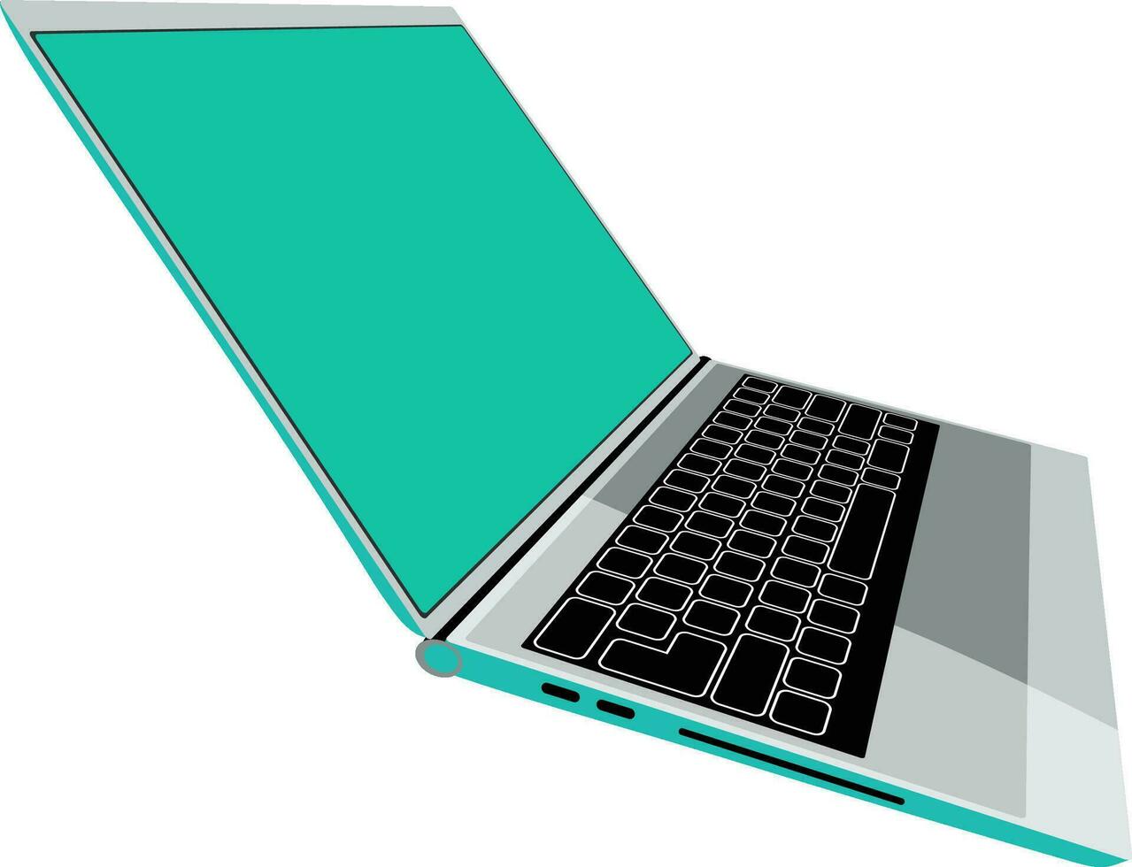 piatto illustrazione di Aperto il computer portatile nel verde e grigio colore. vettore