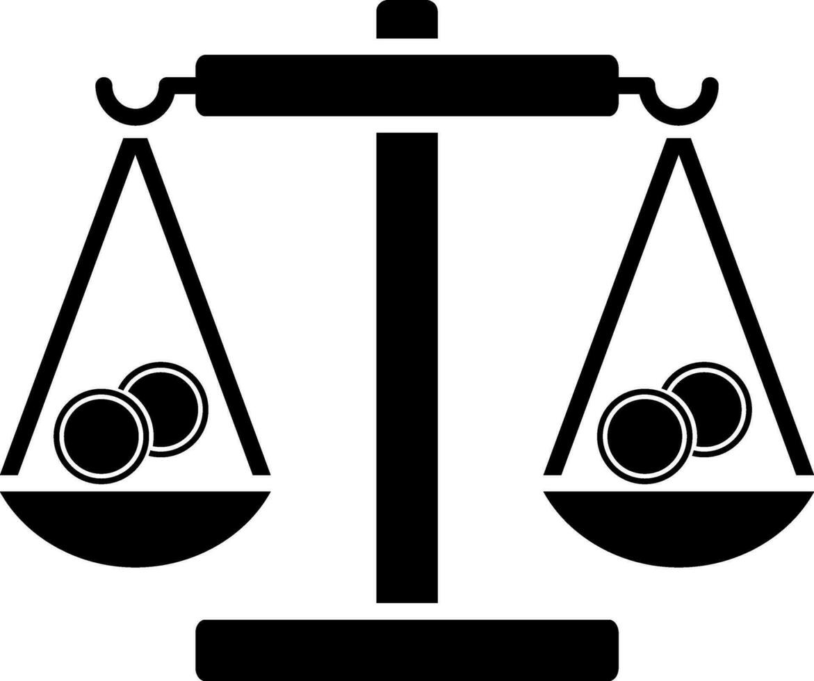 moneta su equilibrio scala glifo icona o simbolo. vettore