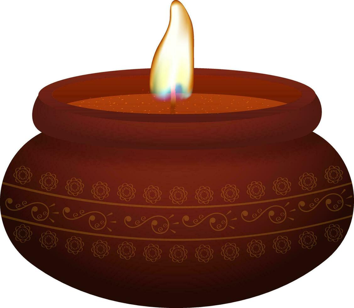ardente candela argilla pentola Marrone floreale elemento nel 3d rendere stile. vettore