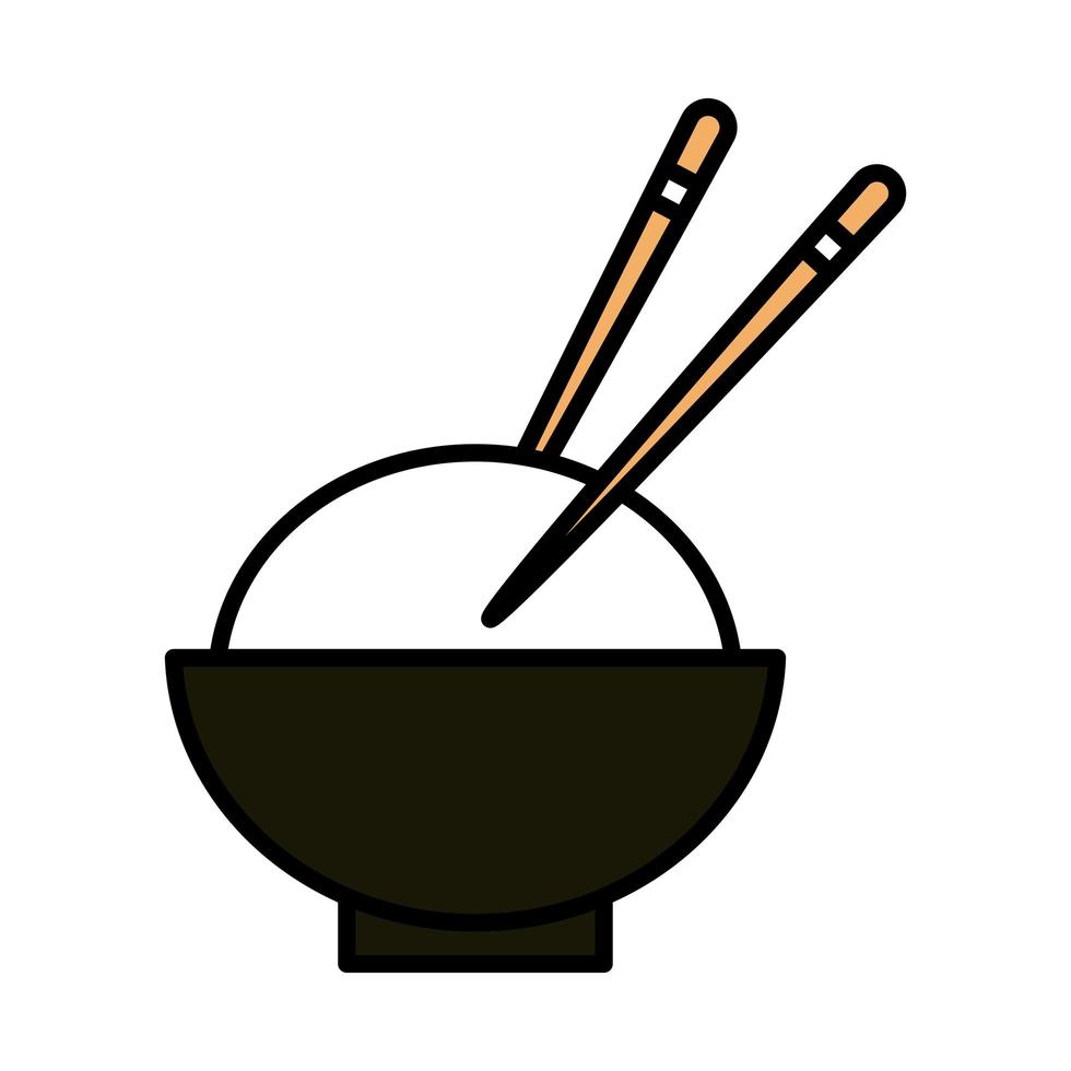 sushi menu orientale ciotola di riso con linea di bacchette e icona di stile di riempimento vettore