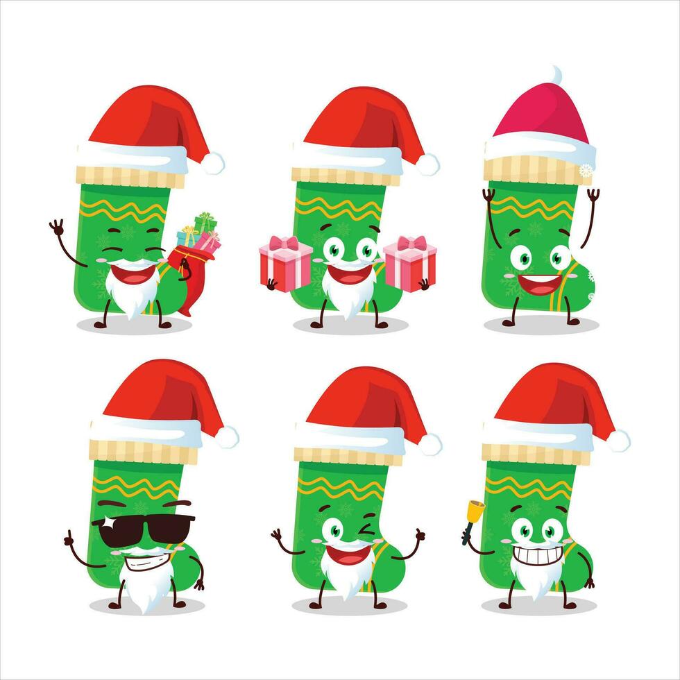 Santa Claus emoticon con verde Natale calzini cartone animato personaggio vettore