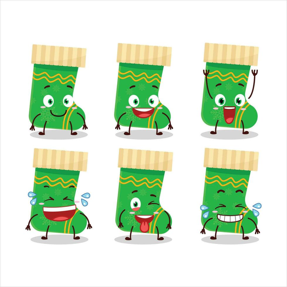 cartone animato personaggio di verde Natale calzini con Sorridi espressione vettore