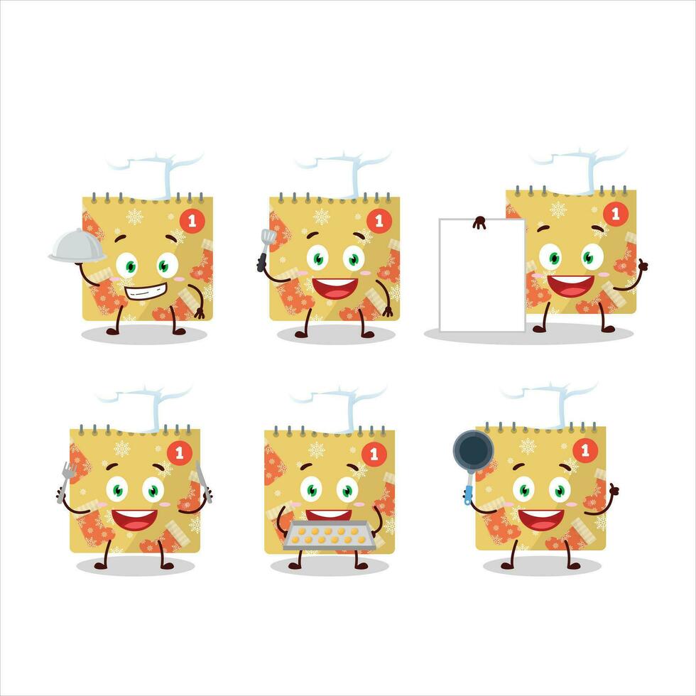 cartone animato personaggio di 1 ° dicembre calendario con vario capocuoco emoticon vettore