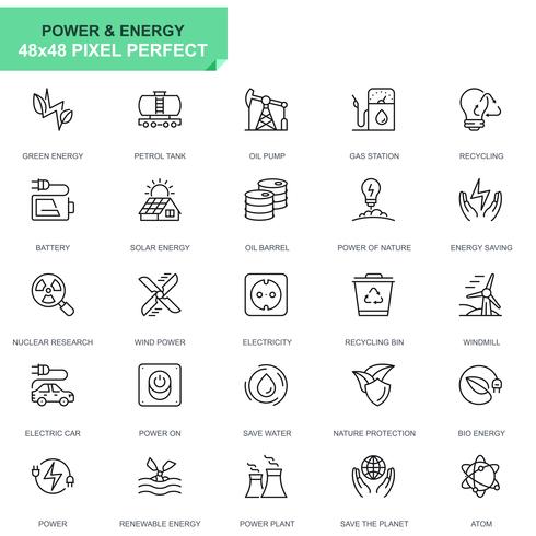 Set semplice di icone per la produzione di energia e di energia per applicazioni web e mobili vettore