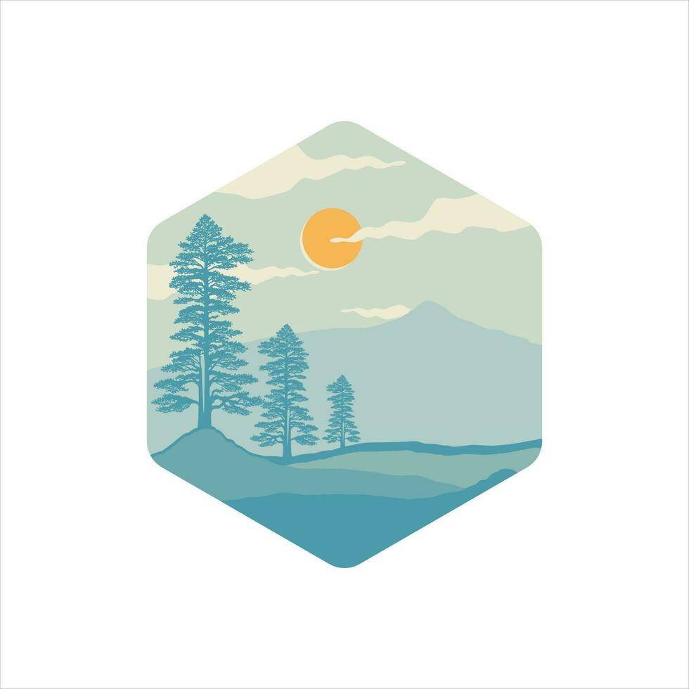 pino alberi paesaggio logo design vettore illustrazione