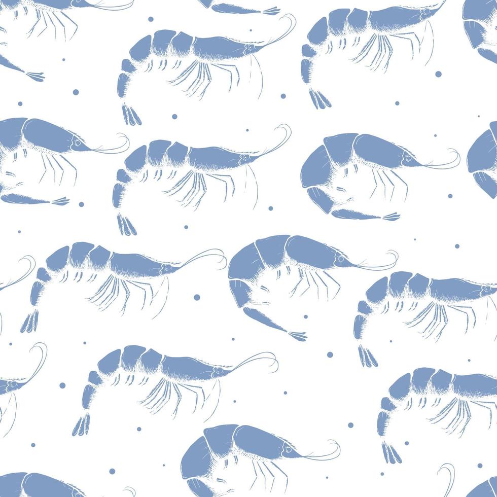 frutti di mare disegnati a mano seamless pattern gamberetti sfondo schizzo stile gamberetti illustrazione vettoriale texture per cibo sano seamless pattern per la cucina per la stampa su tessuti estivi e custodia del telefono