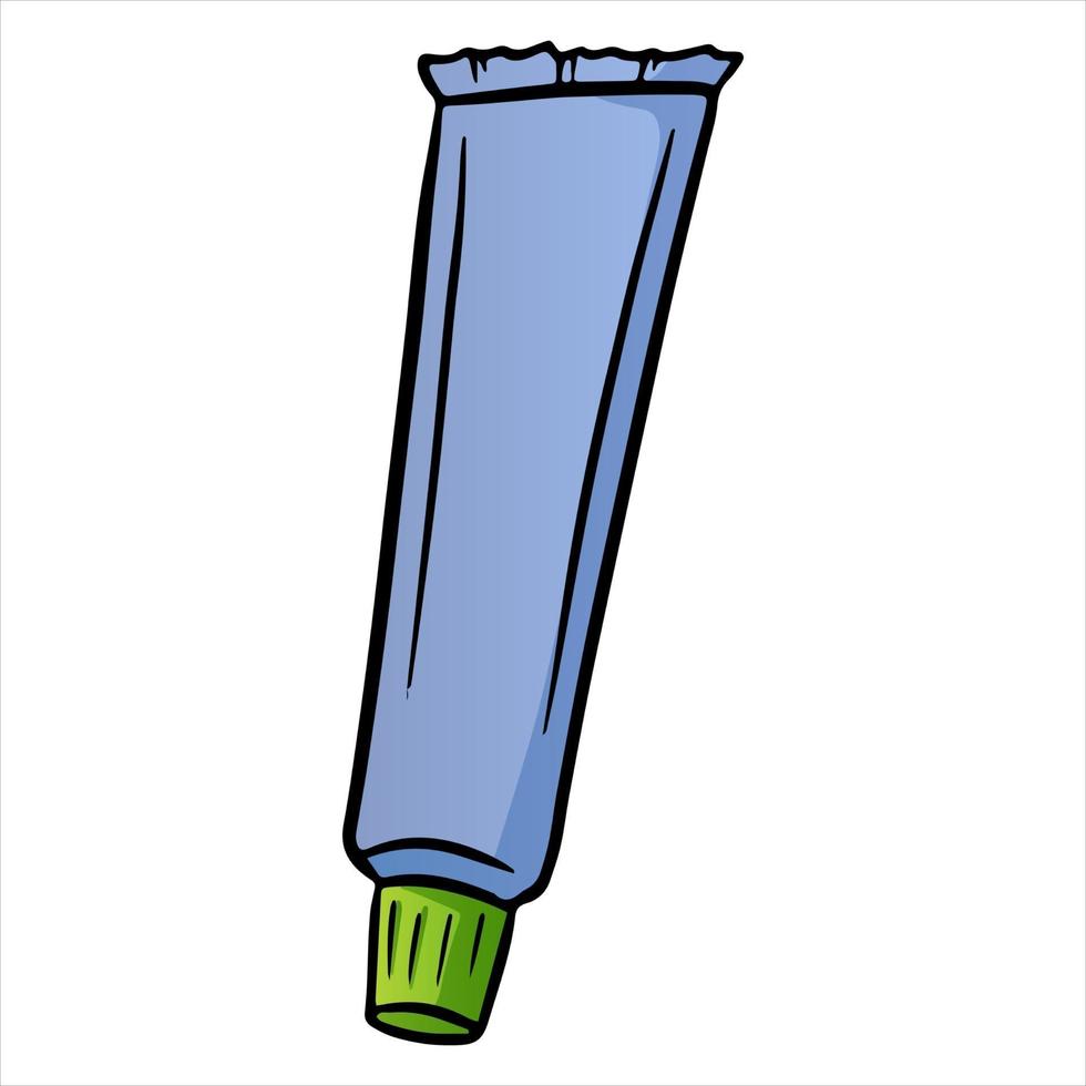 protezione dei denti con una pasta in un tubo blu in stile cartone animato vettore