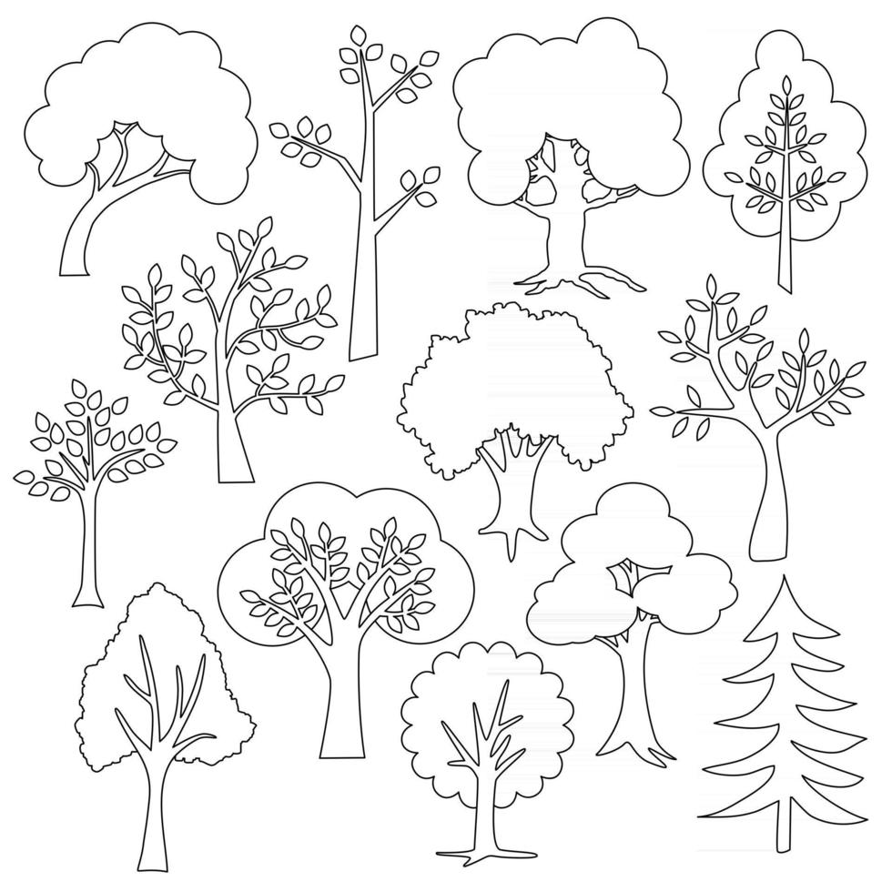 francobolli digitali di contorno nero di alberi vettore