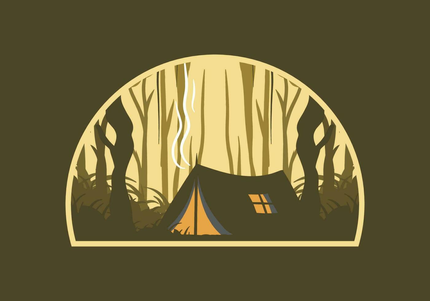 campeggio tenda nel un' denso foresta piatto illustrazione vettore