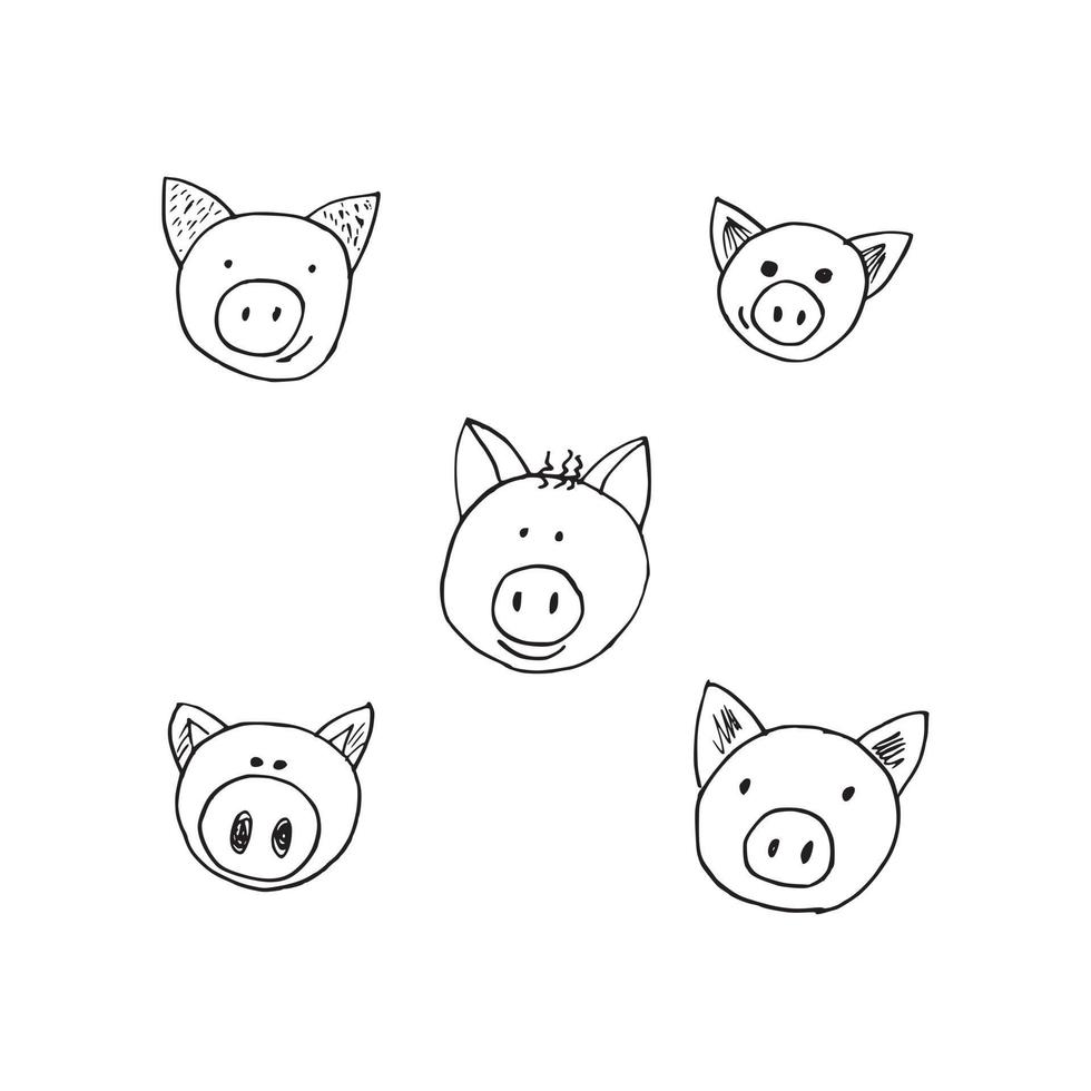 disegno a mano di simpatici maiali illustrazioni vettoriali cartoon doodle style