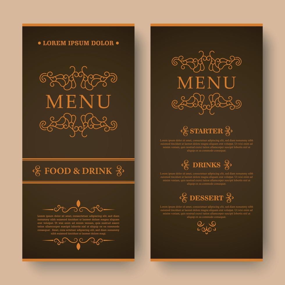 menu del ristorante di lusso con elegante stile ornamentale vettore