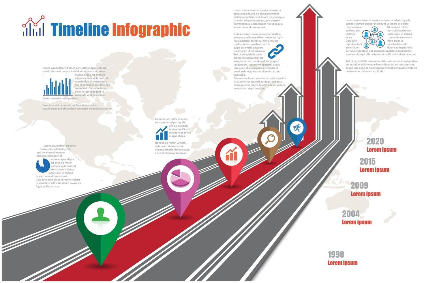 business roadmap timeline infografica crescente design grafici per modello astratto pietra miliare elemento moderno diagramma processo tecnologia digital marketing dati presentazione grafico illustrazione vettoriale