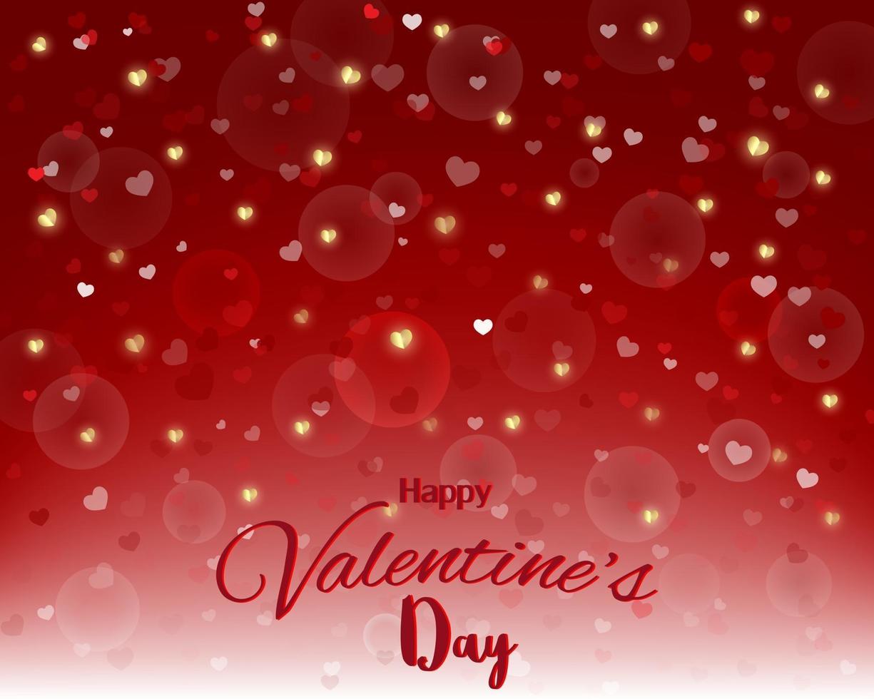 felice giorno di San Valentino luce e cuori texture su sfondo rosso design con testo per poster di auguri o invito vettore