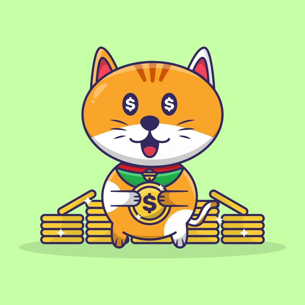 simpatico gatto che tiene moneta d'oro simpatico gatto cartone animato vettore