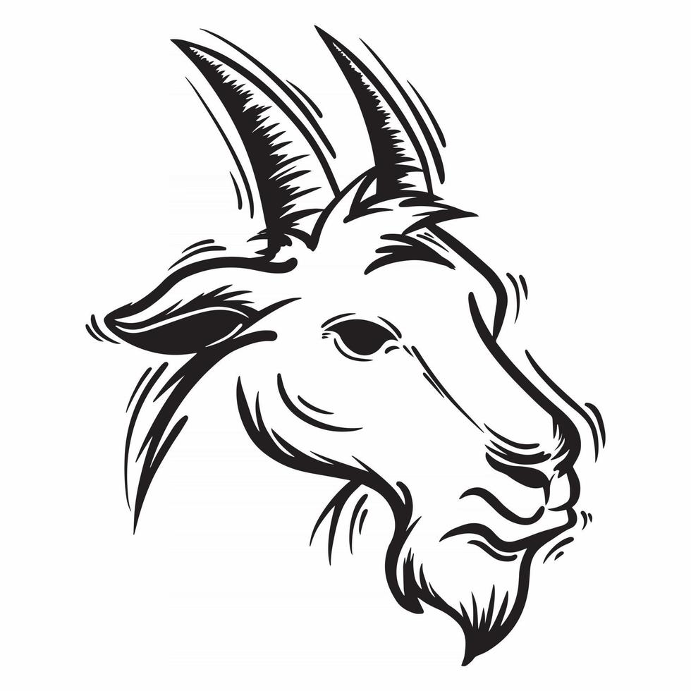 illustrazione vettoriale testa di capra in bianco e nero