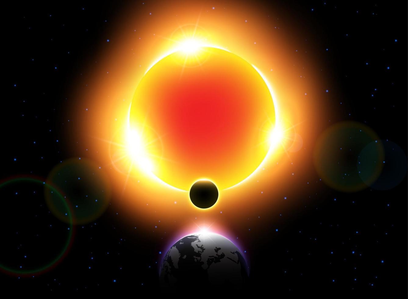 la luna vettoriale di eclissi solare si muove in tutto il mondo e nasconde la luce del sole