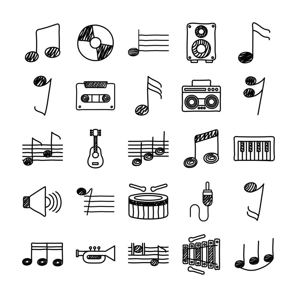pacchetto di icone di set di musica vettore