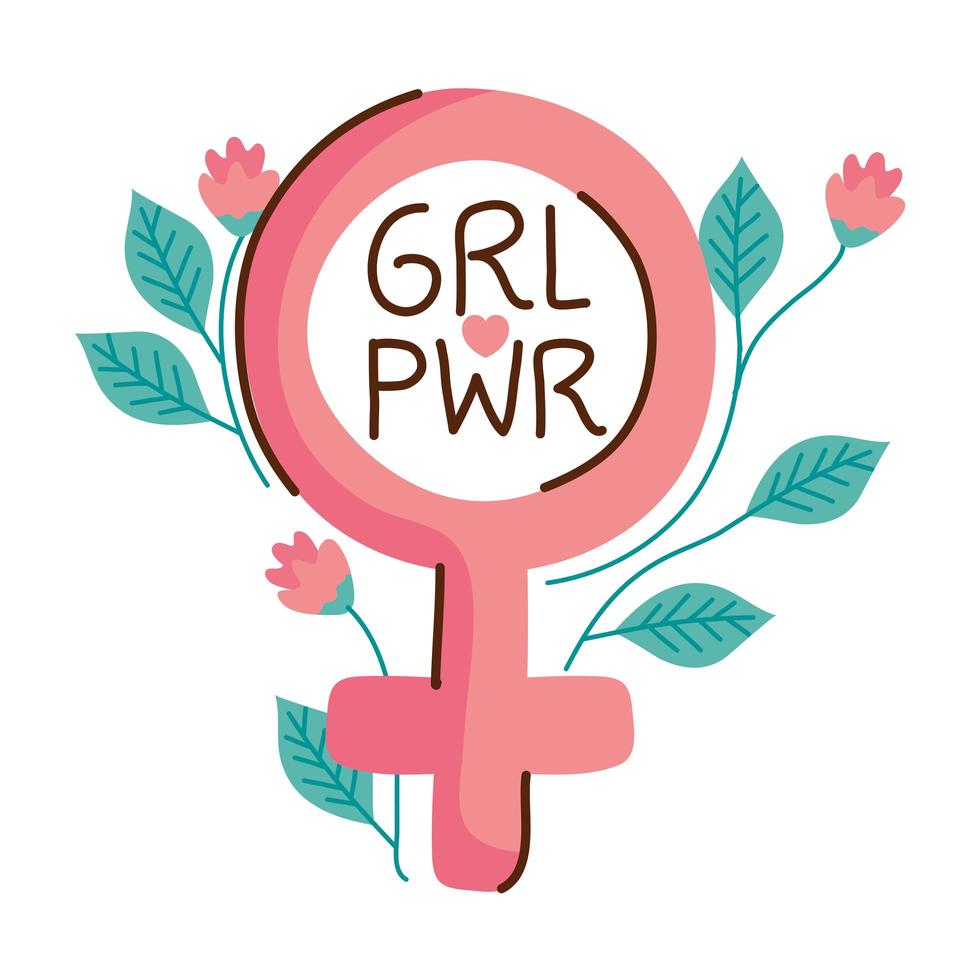 lettering girl power con sesso femminile e rose vettore