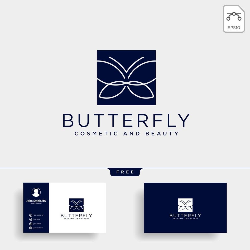 elemento dell'icona dell'illustrazione di vettore del modello di logo di arte della linea cosmetica di bellezza della farfalla isolato con il vettore del biglietto da visita