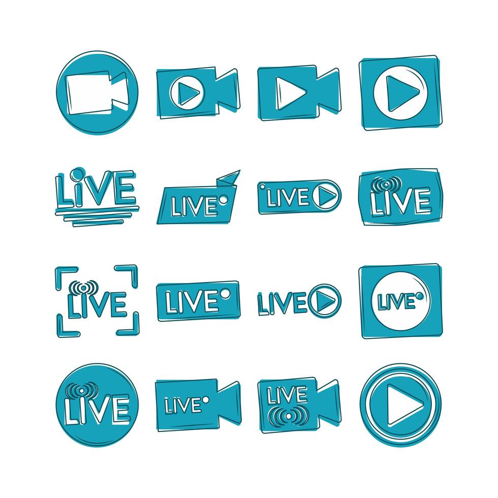icone della videocamera del lettore in linea di trasmissione in streaming live vettore