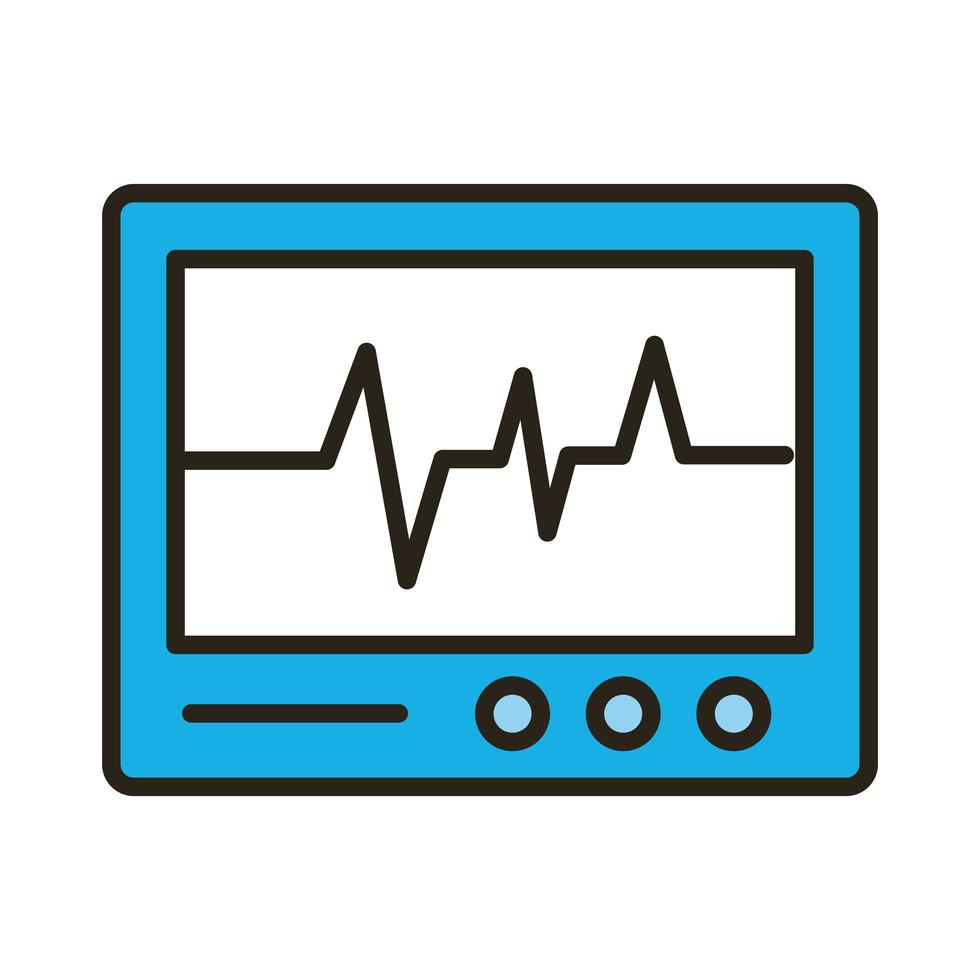 linea di impulso di cardiologia della macchina dell'ekg medico e icona di riempimento vettore