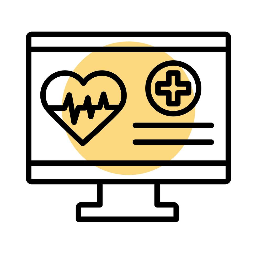 desktop con icona di stile di linea di impulso di cardiologia del cuore medico vettore