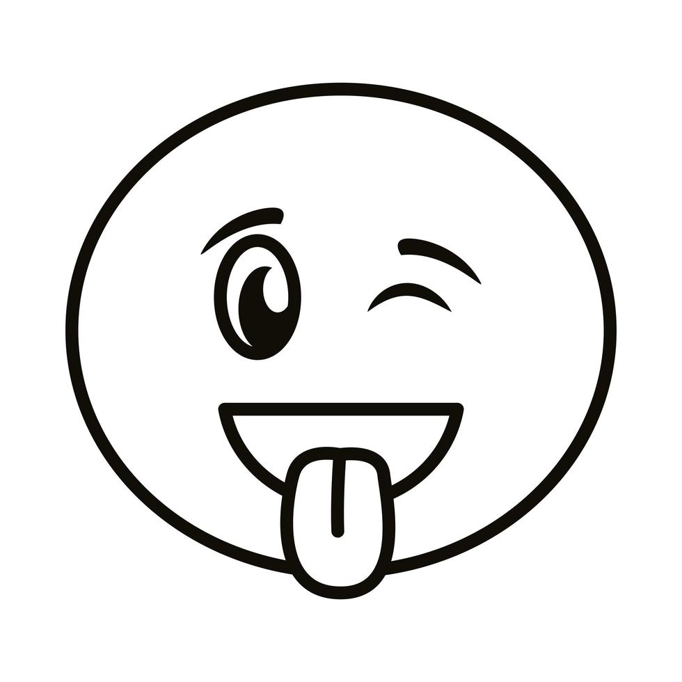 faccia pazza emoji con icona stile linea lingua fuori vettore