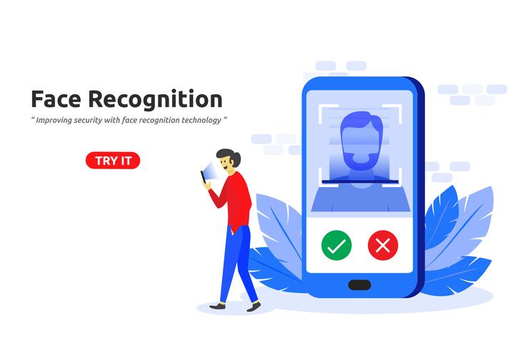 Design piatto moderno concetto di riconoscimento facciale tecnologia vettore