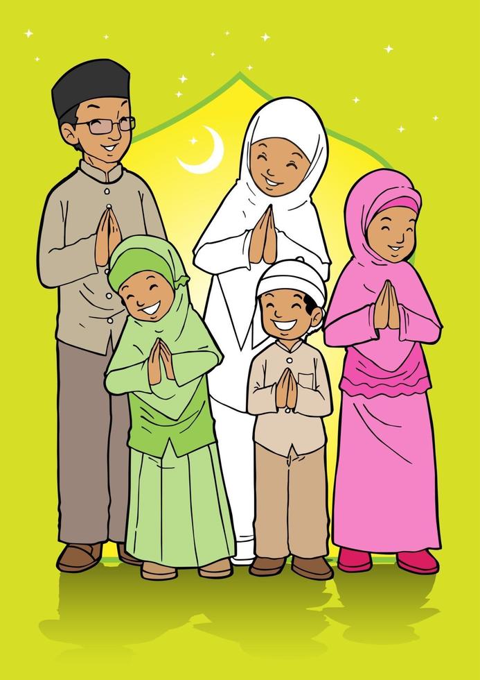 famiglia musulmana che celebra eid al fitr vettore