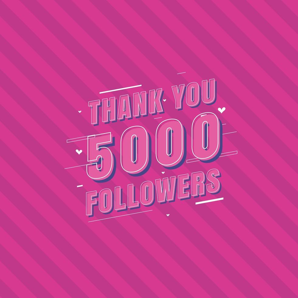 grazie 5000 follower celebrazione biglietto di auguri per 5k seguaci sociali vettore