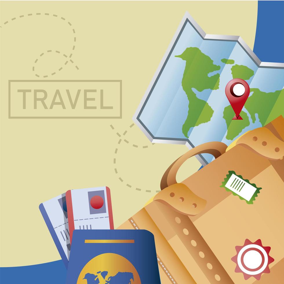 viaggio valigia mappa passaporto biglietti mappa vacanze turismo vettore