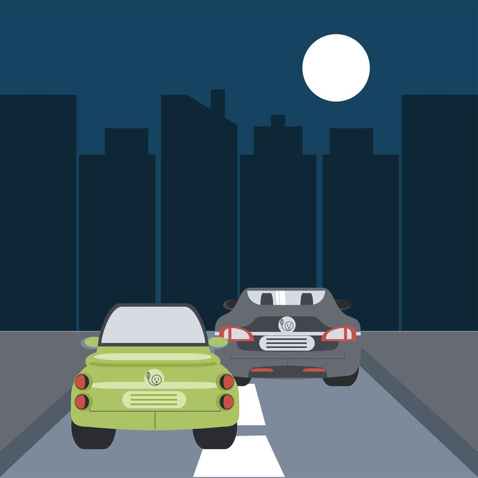 scena notturna della città della strada della strada del traffico delle auto elettriche vettore