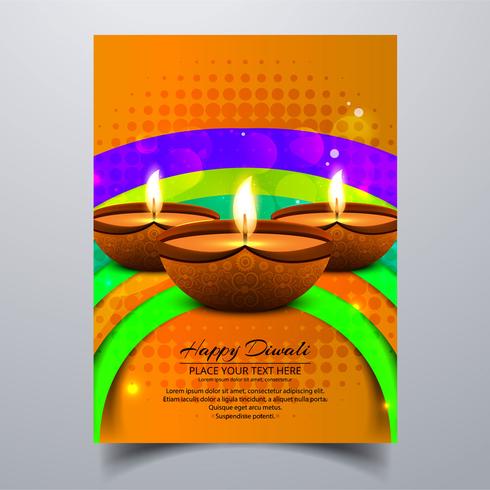 Bella felice diwali diya opuscolo modello di festival lampada ad olio vettore