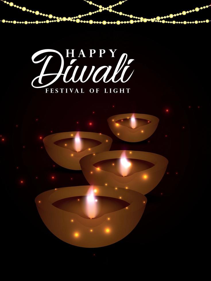 festival indiano felice diwali festival di volantino di invito leggero vettore