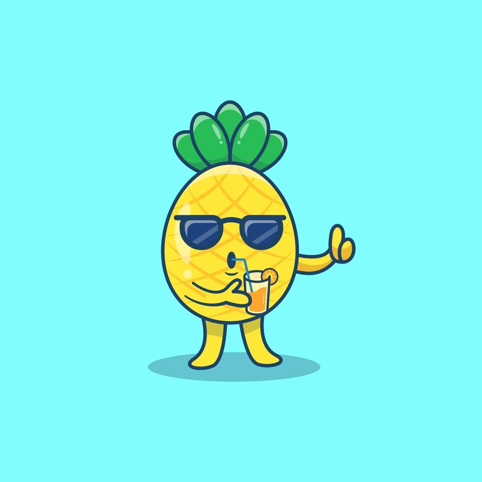 carino ananas bere succo di cartone animato stile design piatto vettore