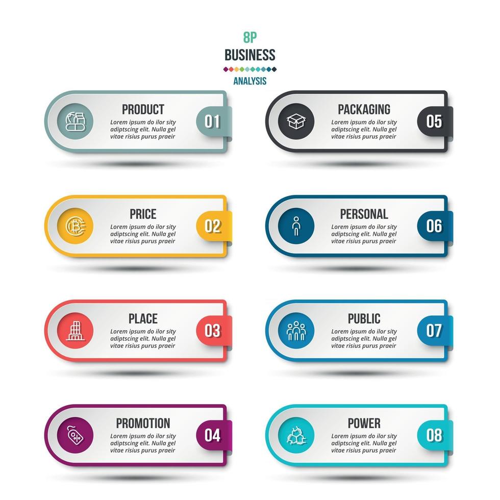 Modello di infografica aziendale o di marketing di analisi 8p vettore