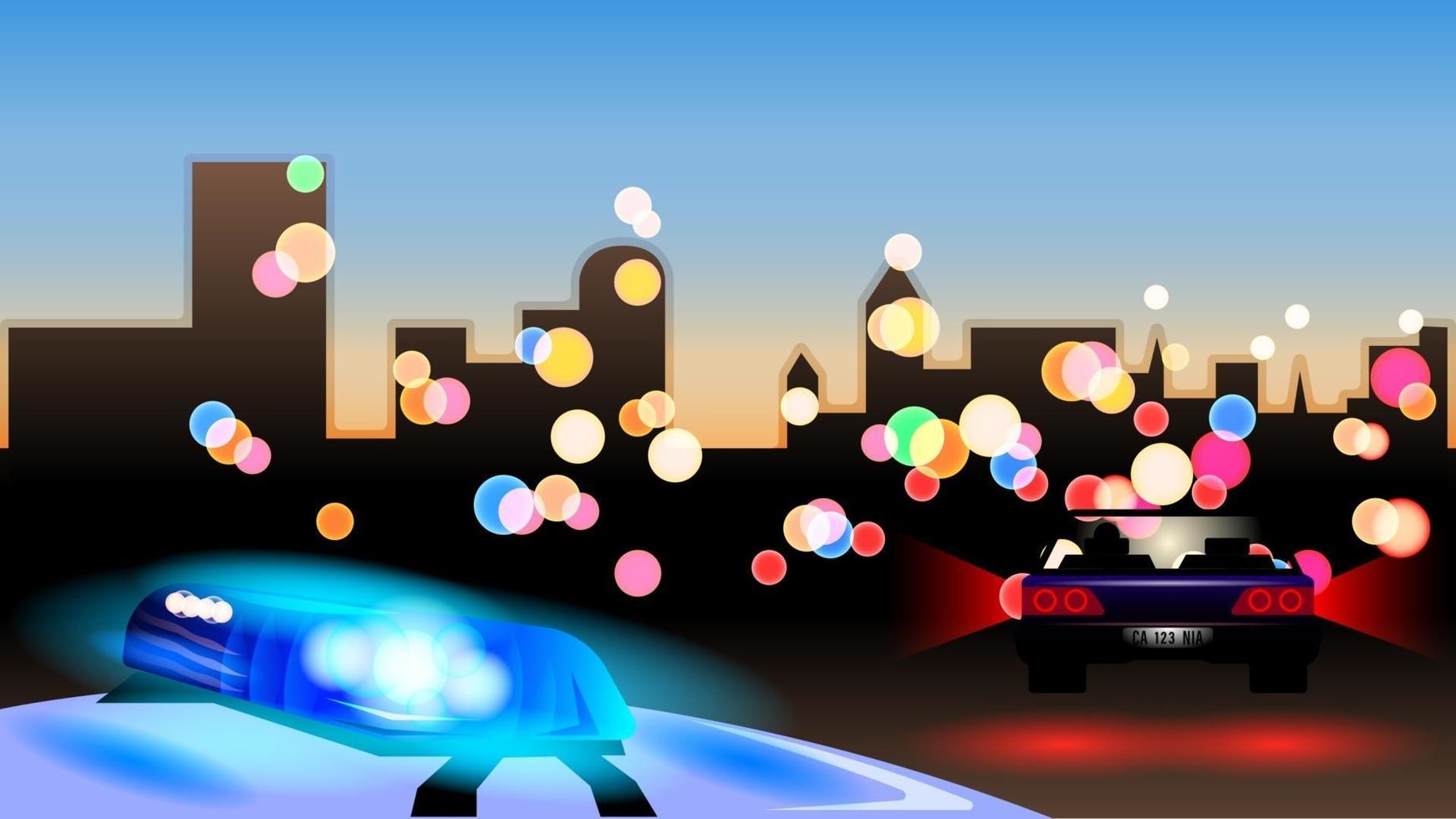 cartone animato di paesaggio urbano di inseguimento della polizia vettore