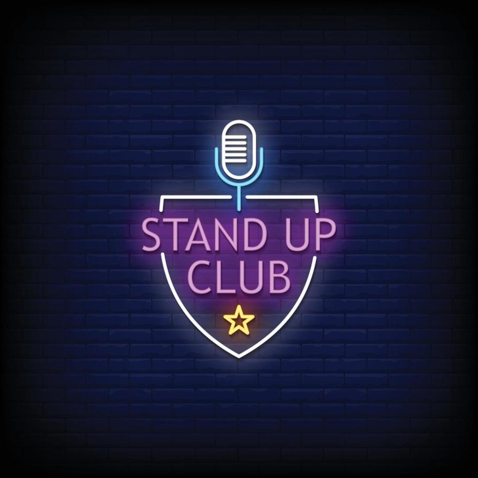 stand up club insegne al neon stile testo vettoriale