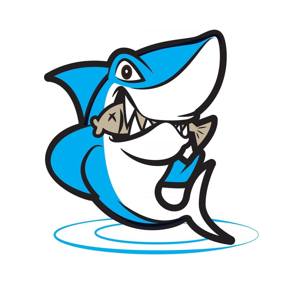 squalo cartone animato che morde un pesce morto sull'acqua di turbolenza vettore