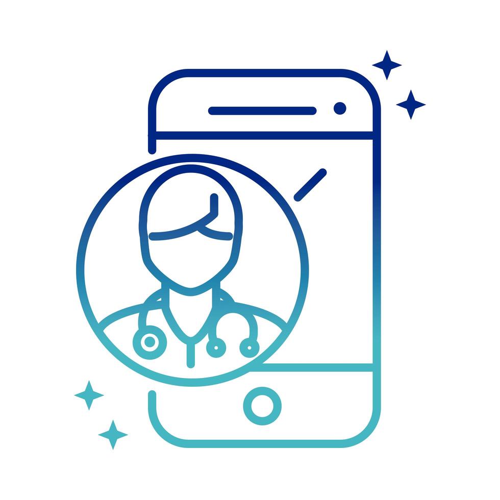 online salute smartphone medico consultare app covid 19 pandemia linea gradiente icona vettore