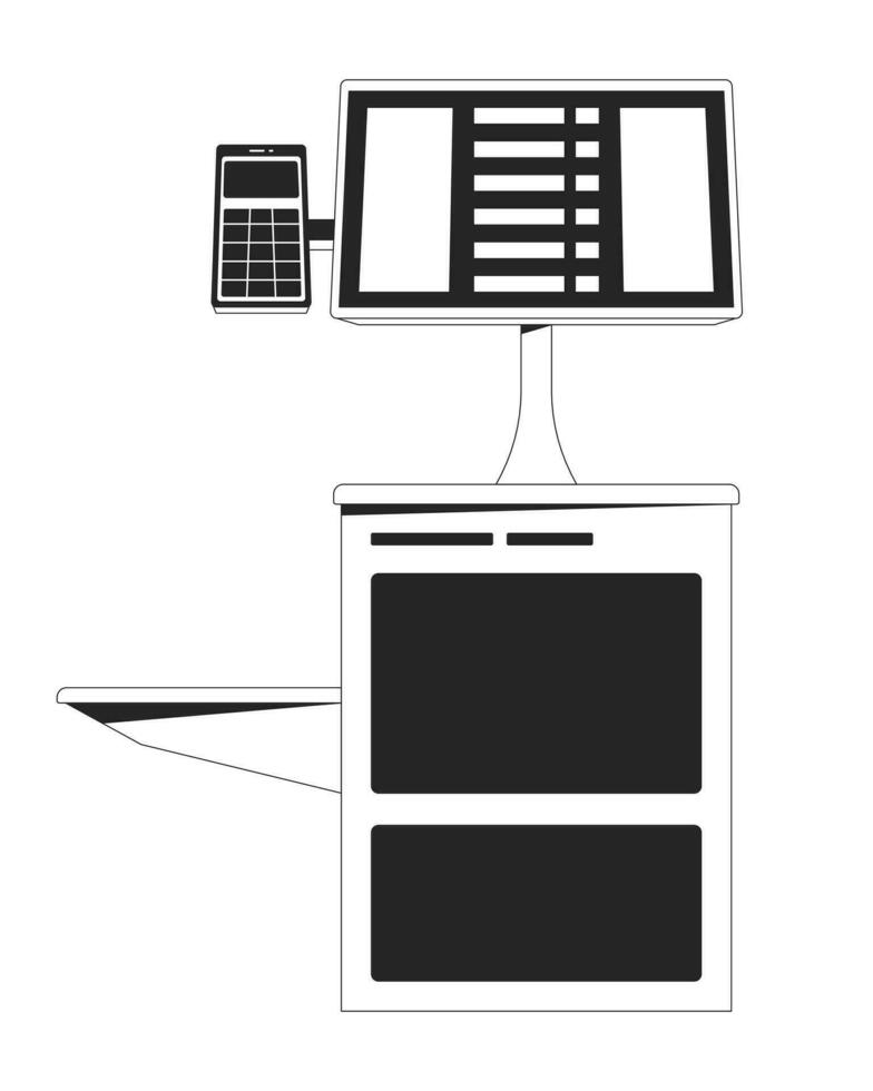 se stesso servizio check-out piatto monocromatico isolato vettore oggetto. senza contatto pagamento tecnologia. modificabile nero e bianca linea arte disegno. semplice schema individuare illustrazione per ragnatela grafico design