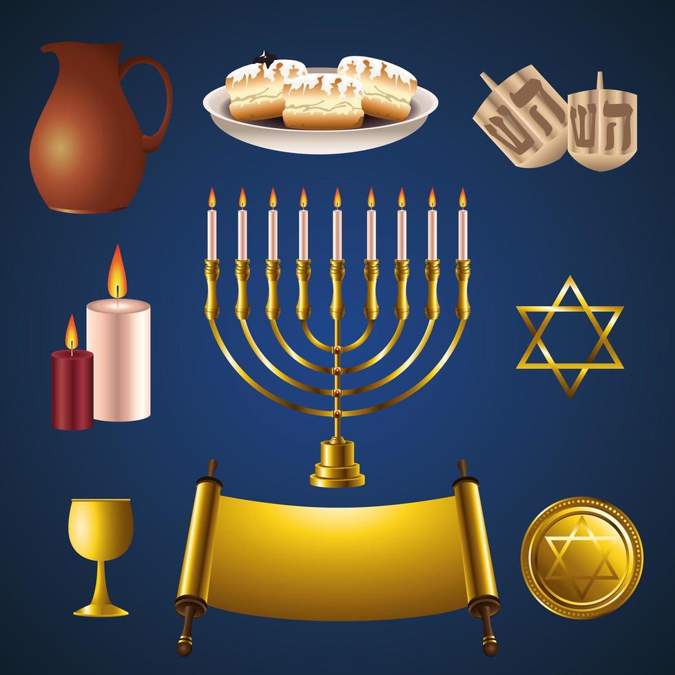 pacchetto di icone di celebrazione felice hanukkah vettore