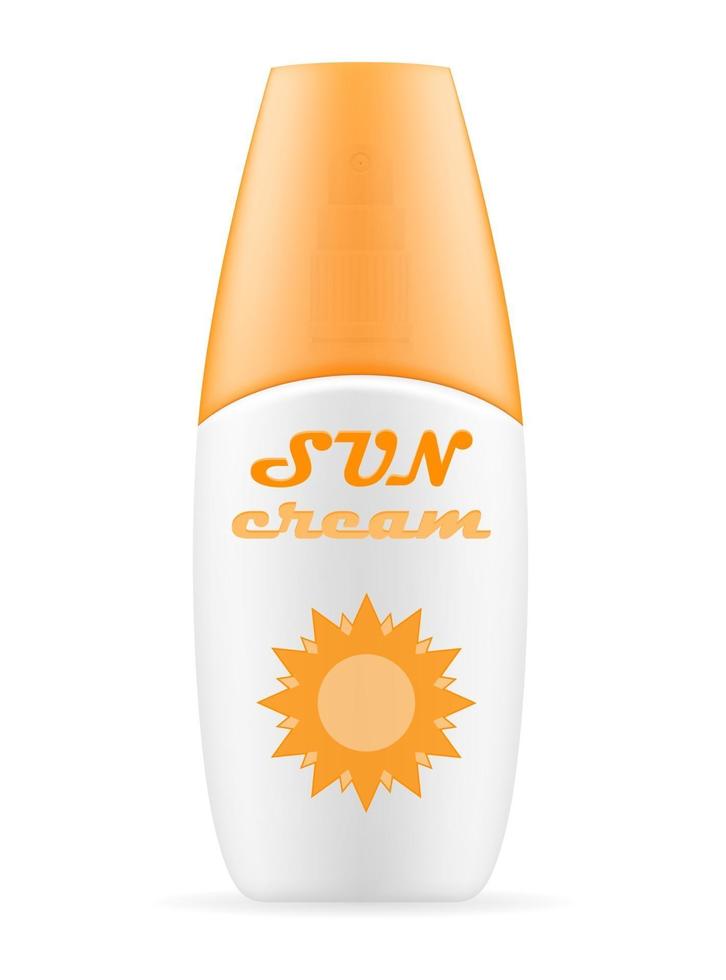 crema solare crema solare crema solare abbronzatura in un contenitore di plastica illustrazione vettoriale stock di imballaggio isolato su sfondo bianco